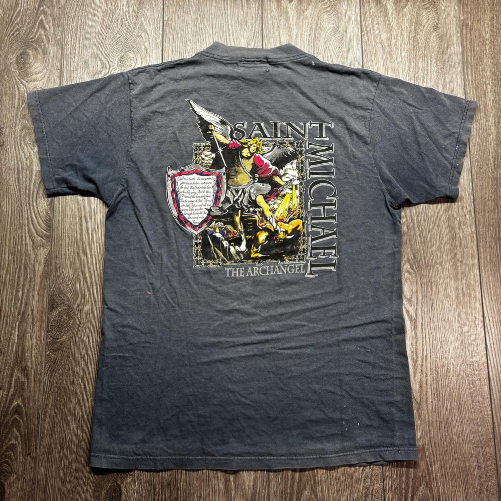 Vintage Saint Micheal The Archangel Shirt 1990s Rare Large Grey Blue
